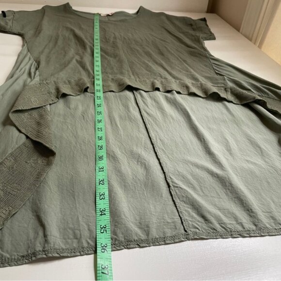 Sage Green Linen Blend Tunic Top Womens Medium High Low Hem Lace Boho Lagenlook - Picture 8 of 8